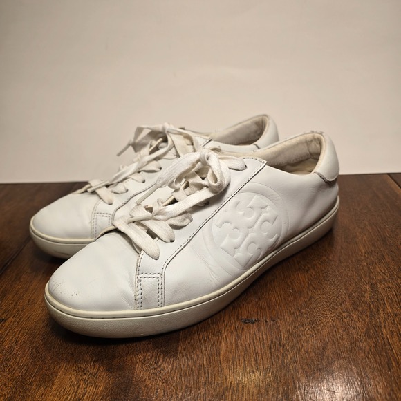 Tory Burch Women's Double T Howell Court Sneakers Size 8.5 M Shoes White Leather - Picture 2 of 16